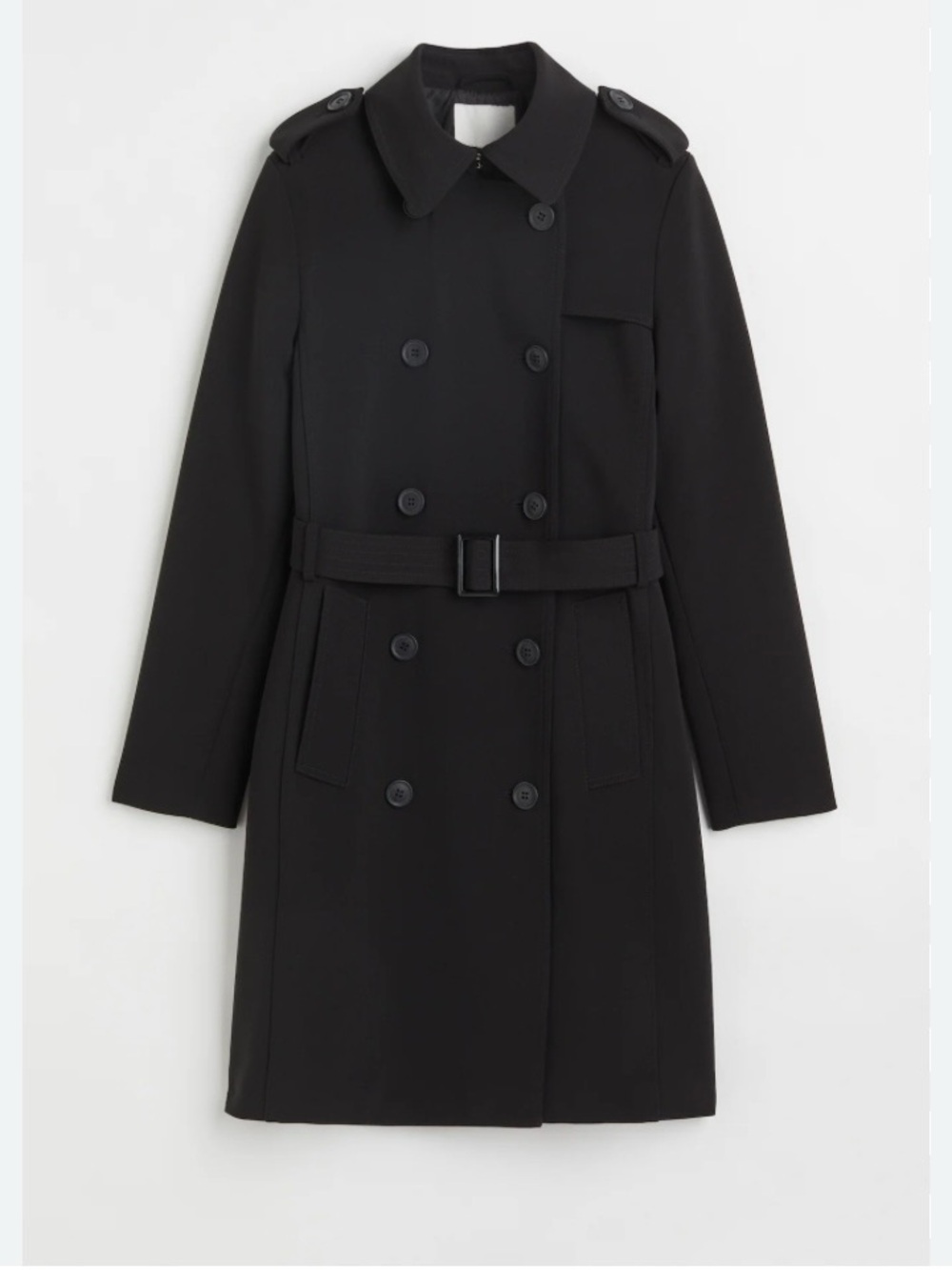 H&M Black Double Breasted Belted Knee Length Lined Trench Coat Womens Small NWT